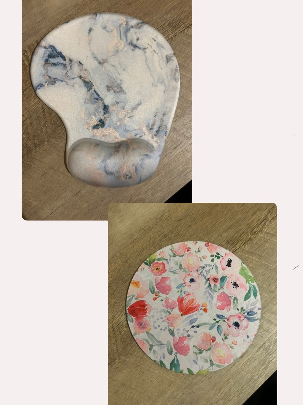 Marble & Floral Mouse Pad Set with Wrist Support - White, Blue, Pink